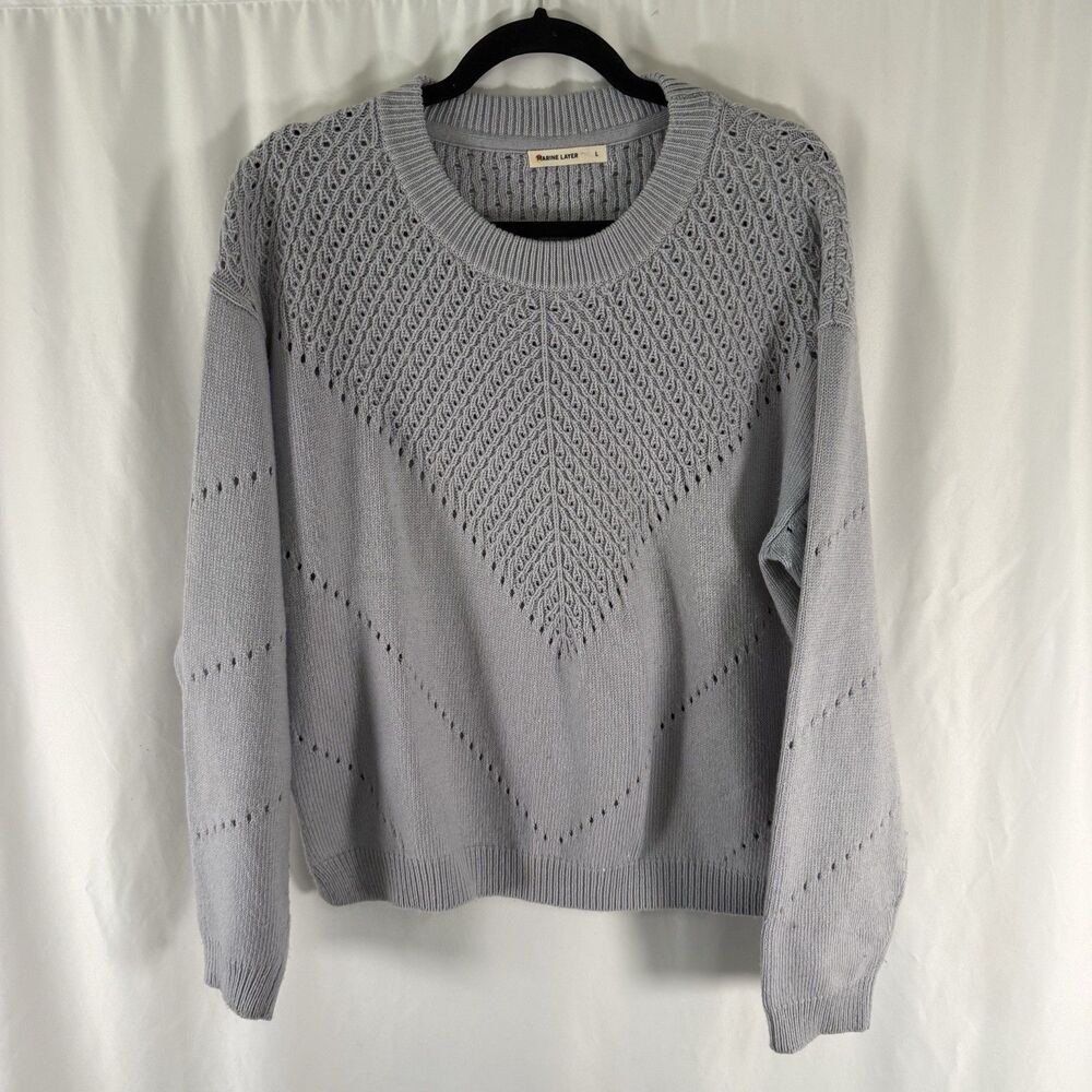 Marine Layer Sweater Women's Large Grey Open Knit Crewneck Cashmere Blend